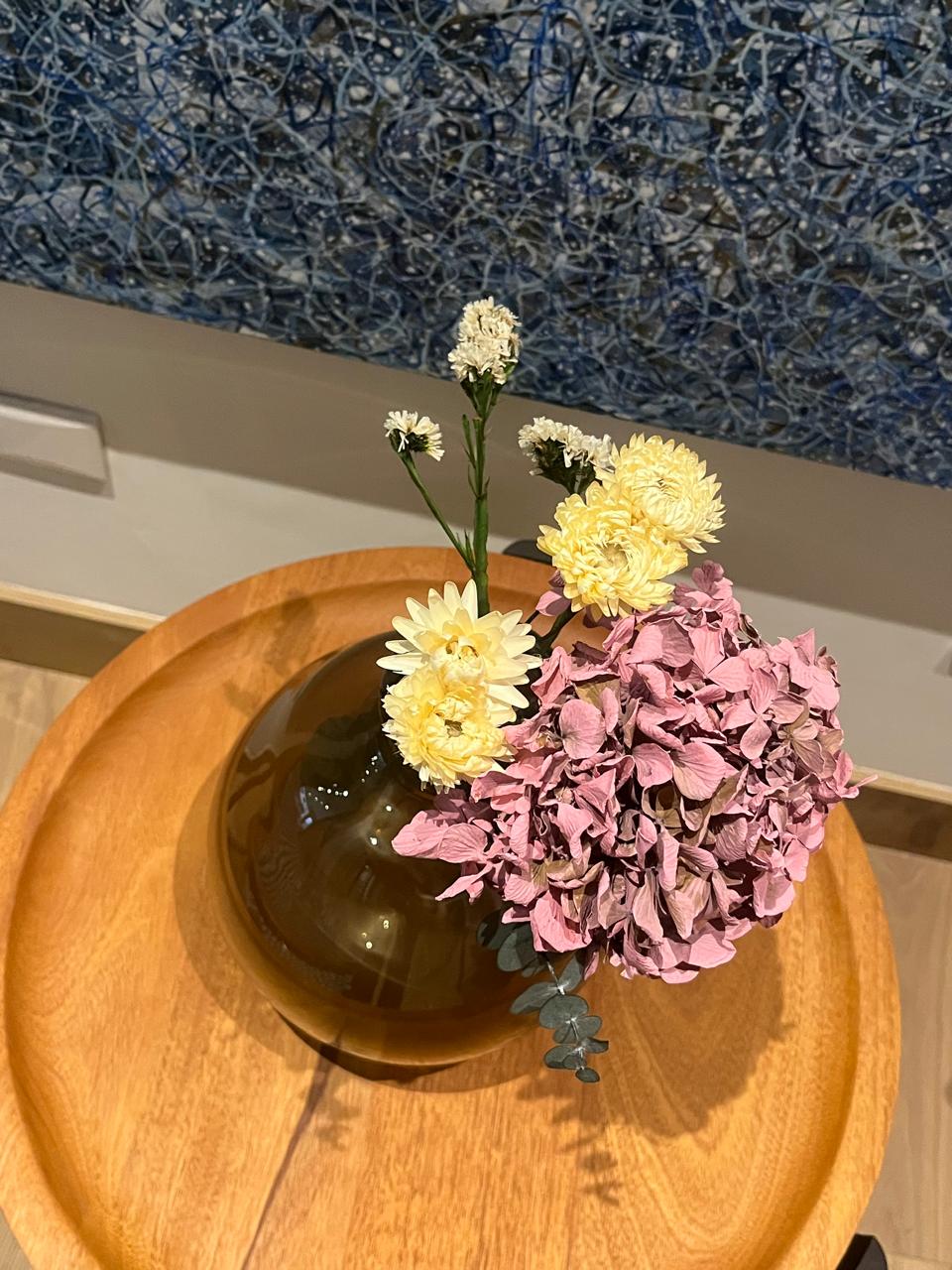 Flores - Eucalipto, Hortencia Rosa, Estatice Blanca y Siempre Viva Amarilla